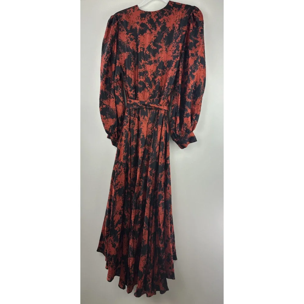Anthropologie x Caballero Silky Abstract Wrap Midi Dress Red & Black Anthro XS - Picture 12 of 16